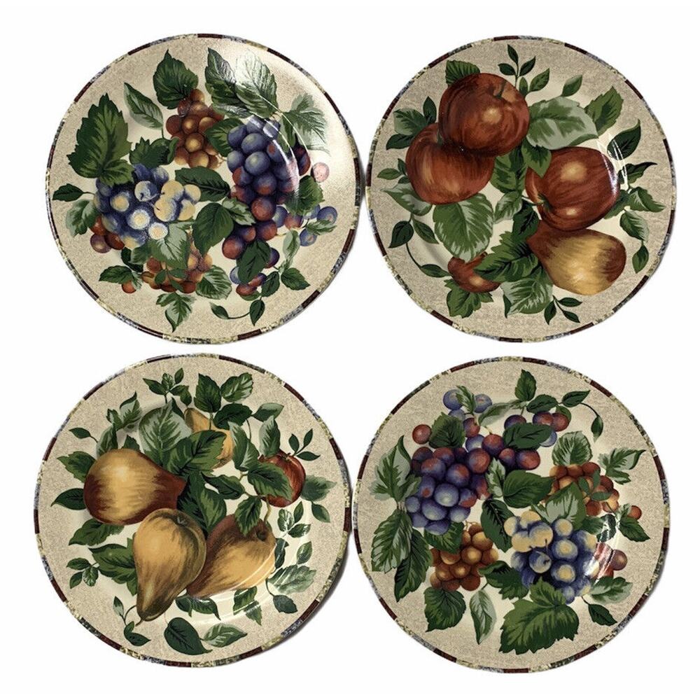 Sakura Oneida Sonoma Excell Set 4 Salad Plates 8 1/8" Fruit Grape Pear Apple